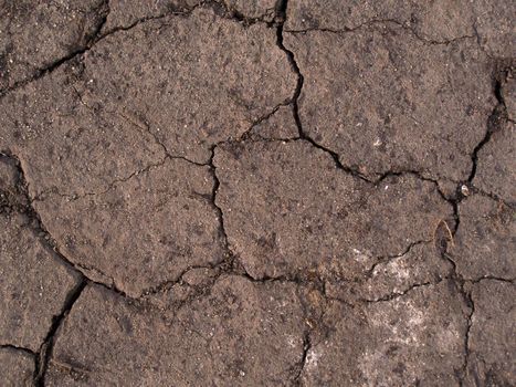 Close up of the lifeless cracked ground. 