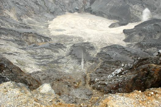panoramic view of tangkuban perahu crater in bandung, west java-indonesia
