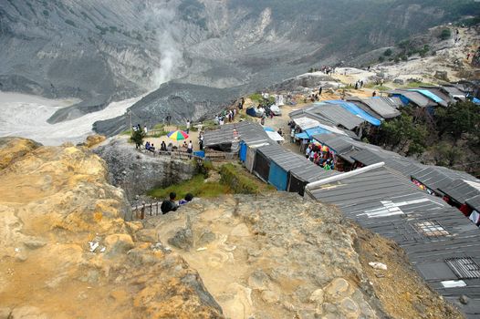 panoramic view of tangkuban perahu crater in bandung, west java-indonesia