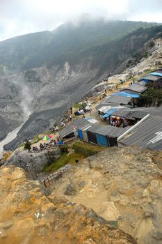 panoramic view of tangkuban perahu crater in bandung, west java-indonesia