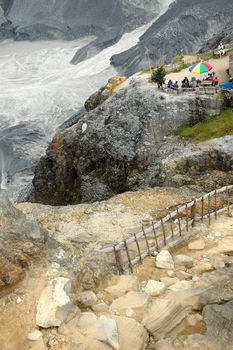 panoramic view of tangkuban perahu crater in bandung, west java-indonesia