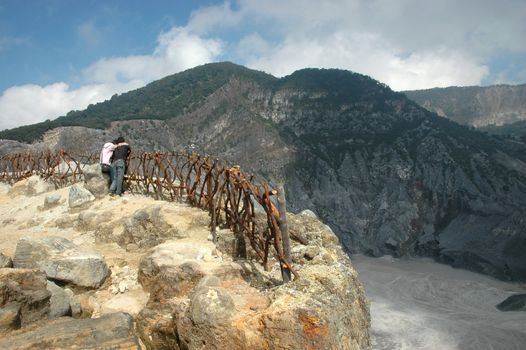 panoramic view of tangkuban perahu crater in bandung, west java-indonesia