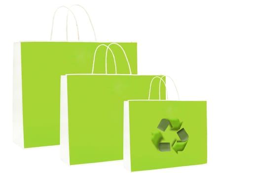 Paper bags, green color on white background