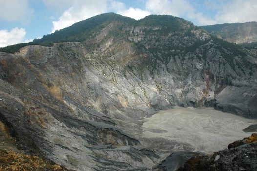 panoramic view of tangkuban perahu crater in bandung, west java-indonesia