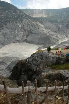 panoramic view of tangkuban perahu crater in bandung, west java-indonesia