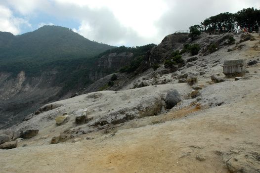 panoramic view of tangkuban perahu crater in bandung, west java-indonesia