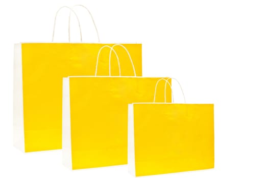 Paper bags, yellow color on white background