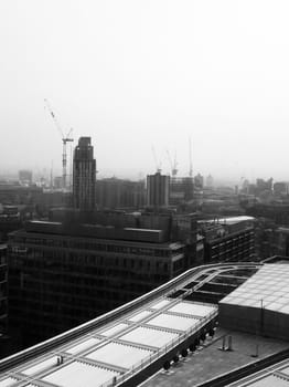 An aerial view of the cityscape of London.