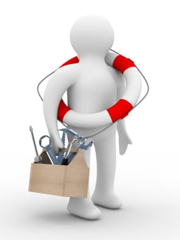 repairman with the tool on white background. 3D image