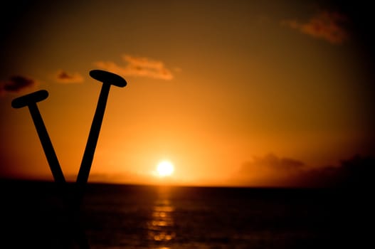 Two paddles in a beautiful Hawaii sunset