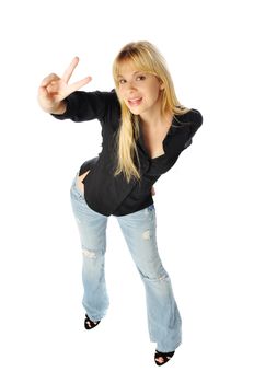 attractive young model having fun posing on a white background