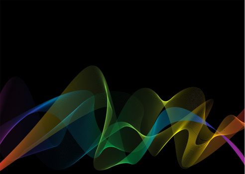 Abstract black background with rainbow weave effect and copy space