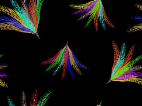 feathers fan seamless pattern, abstract vector art illustration