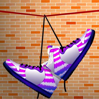hanging shoes over wall background, abstract vector art illustration