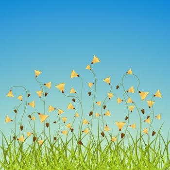 spring flowers field, abstract vector art illustration; image contains transparency