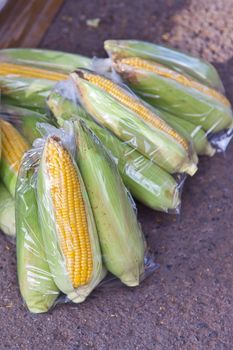 fruit, corn in plastic bag