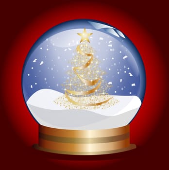 snowglobe with golden christmas tree