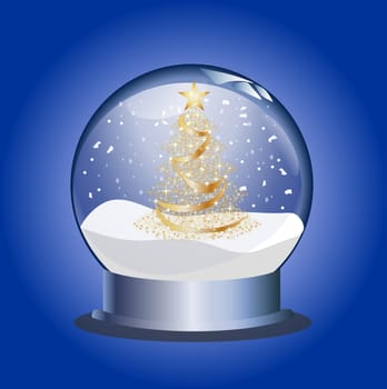 snowglobe with golden christmas tree