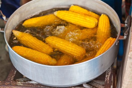 fruit, corn in boiler