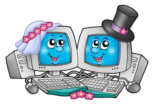 Cute wedding computers - color illustration.