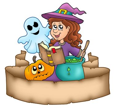 Halloween banner with characters - color illustration.