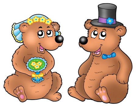 Pair of cute wedding bears - color illustration.