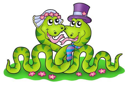 Wedding image with cute snakes - color illustration.