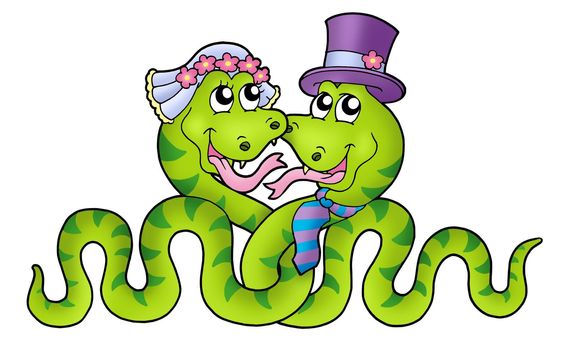 Wedding with cute snakes - color illustration.