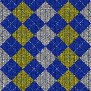 seamless texture of knitted wool gingham squares in blue, yellow and grey