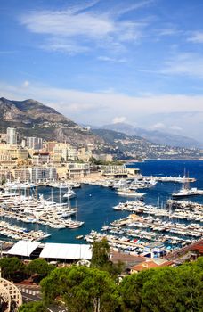 Aerial view of Monaco harbor on sunny day
