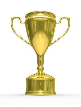 Gold cup of winner on white background. Isolated 3D image.