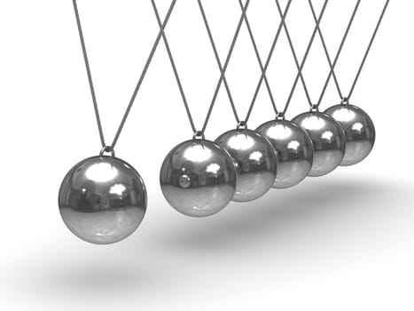 Balancing spheres on white background. Isolated 3D image