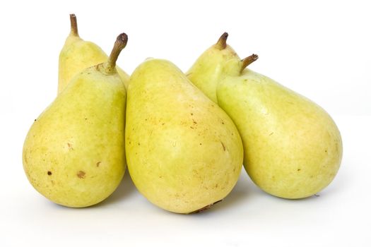 five coscia pears isolated on white background