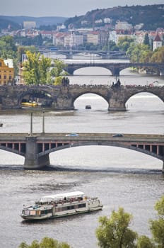 view of the bridges of the Vltava in Prague