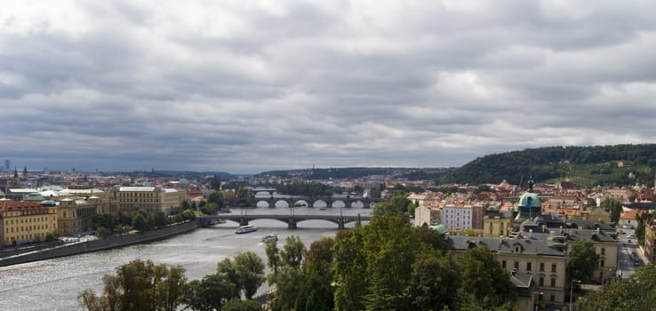 view of the bridges of the Vltava in Prague