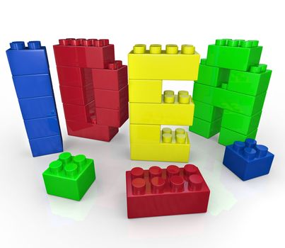 The word Idea built with toy building blocks representing brainstorming and creative play to come up with innovative ideas to solve a problem