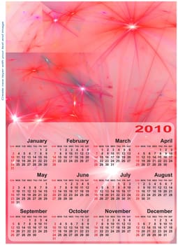 Abstract design template for 2010 calendar. Based on rendering of 3d fractal graphics. For using create new layer with your text and image.