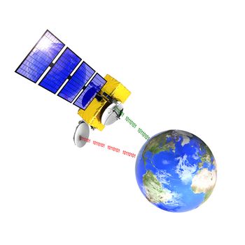 Spacecraft emitting and receiving data from the control station on earth