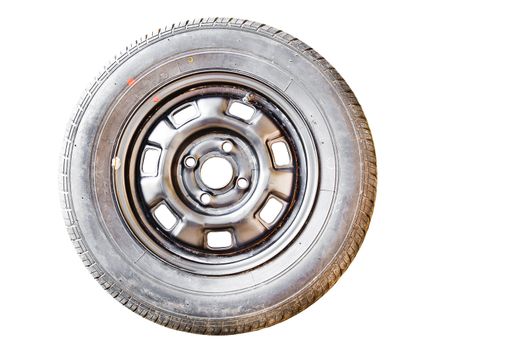 Old Spare wheel on white background