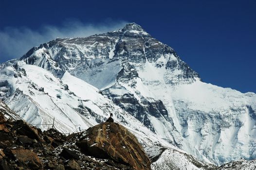 Landscape of Mount Everest from the Base Camp at the north face in Tibet