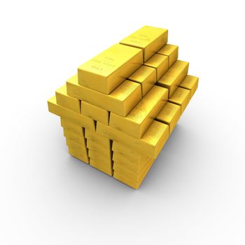 Gold bars stacked to form a house