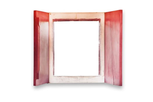 Red wood window on isolated on white background