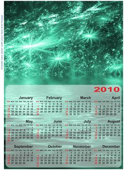 Abstract design template for 2010 calendar. Based on rendering of 3d fractal graphics. For using create new layer with your text and image.