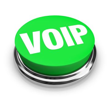 A green button with the word VOIP on it, standin for voice over internet protocol, a technology that allows you to make phone calls over the internet for little or no cost, saving money on telephone communication