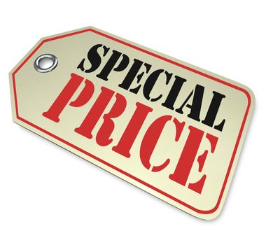 A price tag with the words Special Price, illustrating a deep discount or markdown on merchandise during a limited-time sale or clearance event at a store or online retailer