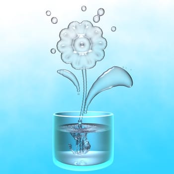 A flower made of water whose roots are in a glass of water