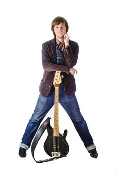 Rocker with his classic electric bass guitar