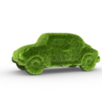 A car covered with grass symbolizing a clean energy vehicle