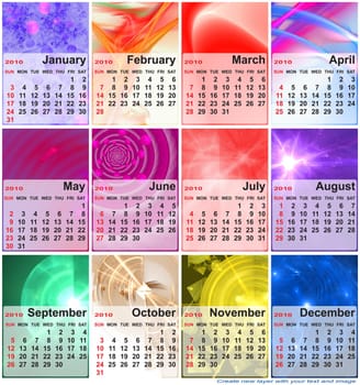 Abstract design template for 2010 calendar. Based on rendering of 3d fractal graphics. For using create new layer with your text and image.