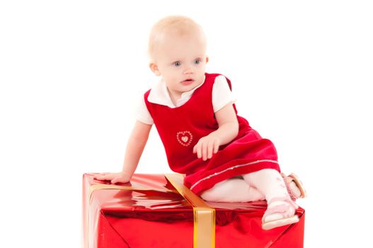 Little christmas baby-girl isolated on white